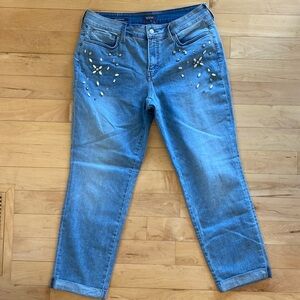 NYDJ Jewell Embellished Boyfriend Cropped Jeans, Size 8 - EUC‎